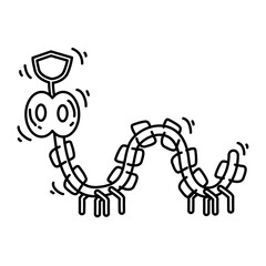 Playground kids giant centipede,playing,children,kindergarten. hand drawn icon set, outline black, doodle icon, vector icon.