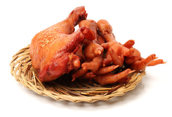 grilled chicken leg  on white background 