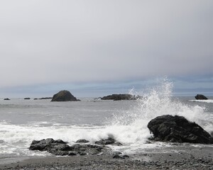 Rocks and Waves Off the Beach at Crescent City, California