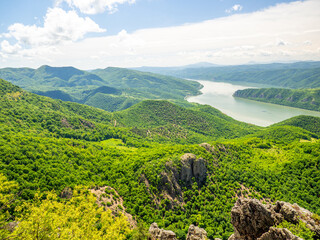 danube river and serbian bank seen from trescovat peak, romania, 