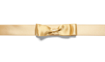 Beautiful golden ribbon with bow on white background