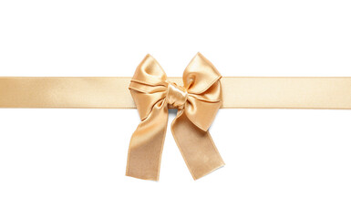 Beautiful golden ribbon with bow on white background