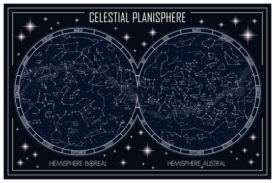 map of the celestial planisphere and the constellations 