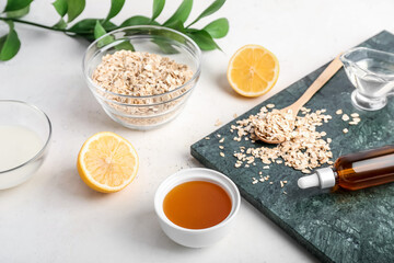 Natural ingredients for homemade cosmetics on white background