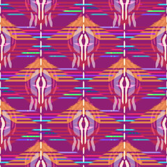 Ikat seamless pattern as cloth, curtain, textile design, wallpaper, surface texture background.