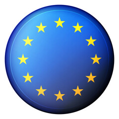 Glass light ball with European Union flag. Round sphere, template icon. EU national symbol. Glossy realistic ball, 3D abstract vector illustration highlighted on a white background. Big bubble