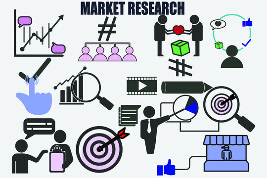 market research icon set vector icon illustration sign