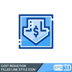 cost reduction filled line style icon isolated on white background. EPS 10
