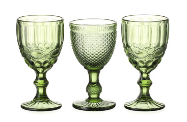 Beautiful empty glasses on white background