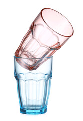 Beautiful empty glasses on white background