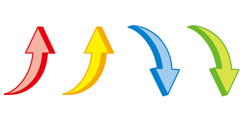 かわいい立体的な矢印のイラスト　上昇と下降