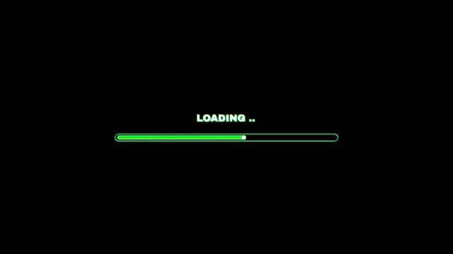 Animation green loading bar on black background.
