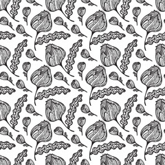 Contour abstract flowers seamless in hand drawn st