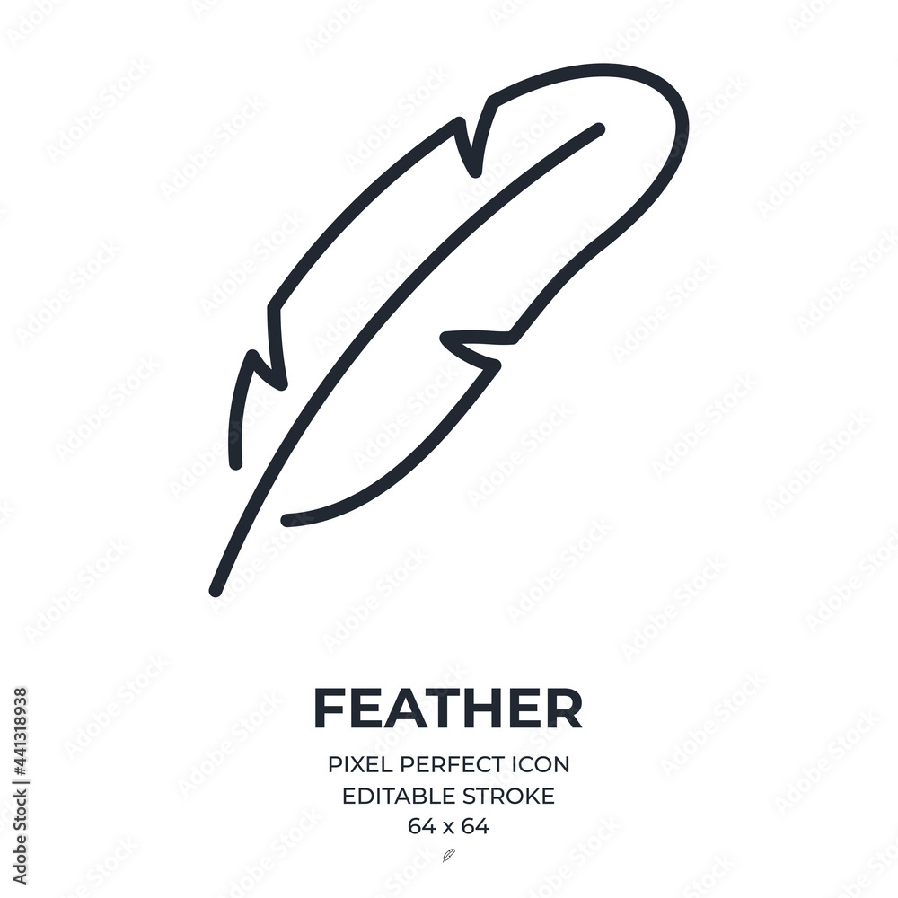 Wall mural feather editable stroke outline icon isolated on white background flat vector illustration. pixel pe