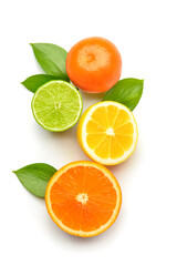 Healthy citrus fruits on white background