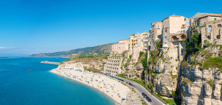 High view of Tropea town and beach - Calabria, Italy