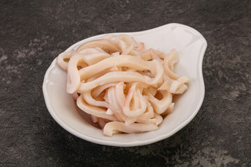 Marinated squid slices in the bowl