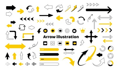 黒と黄色の矢印アイコンのベクターイラストセット - obrazy, fototapety, plakaty