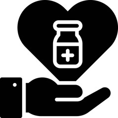 Vaccine bottle on hand icon, Vaccine Development related vector