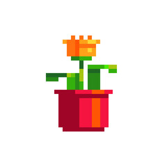 Flower pot with houseplant, pixel art icon, isolated vector illustration. Interior detail. Game assets. 8-bit.