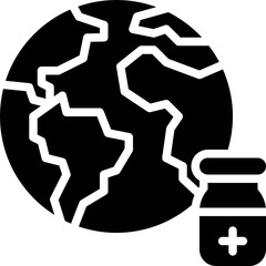 Globe and Vaccine bottle icon, Vaccine Development related vector