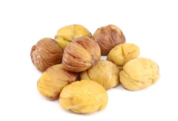 Steamed soft chestnuts  on white background