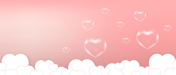 Heart bubbles floating on the sky background vector, Valentine's day of love background