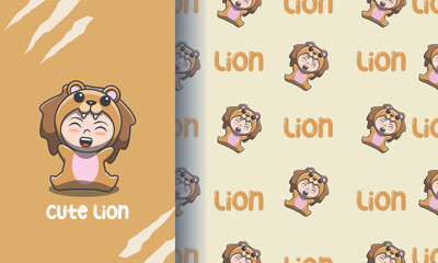 Little boy wearing a lion costume seamless pattern Free Vector Download