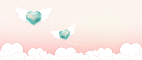 Fototapeta premium Cupid heart floating on the sky background vector, Valentine's day of love background