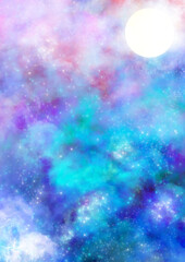 神秘的な満月の出た明るい星空