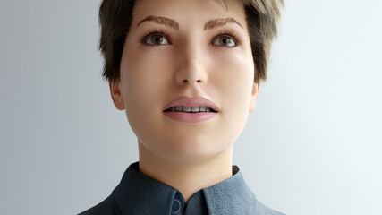 portrait of a woman short hair studio close-up 3D illustration