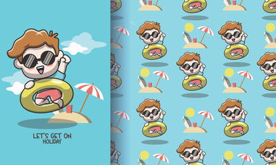 Fototapeta premium Cute little boy vacationing on the beach seamless pattern Free Vector Download