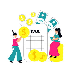 People pay tax. Taxation currency calculating. Accounting and Financial Management