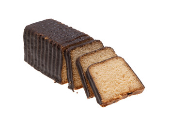 sponge cake with caramel isolated