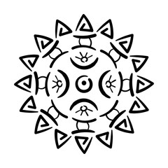 Adinkra Symbols . Round vector illustration with ancient tribal ethnic symbols. Ritual screen printing of African. Artistic hand painting