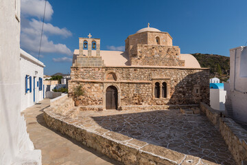 The ancient church of Agios Ioannis Chrysostomosnel in the traditional village of Chorio on the...