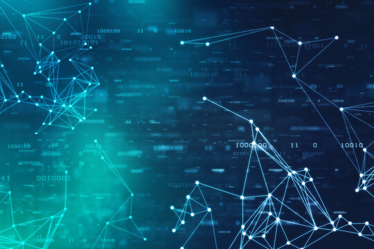 Abstract futuristic - Molecules technology with polygonal shapes on blue background. Illustration Vector design digital technology concept.