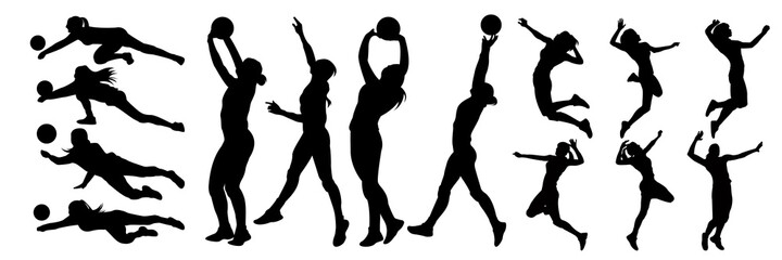 Fototapeta na wymiar Set of Women Volleyball Players Silhouette 