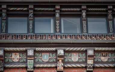 HANNOVER, GERMANY. JUNE 19, 2021. The Ernst Grote house decoration elements on facade