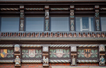 HANNOVER, GERMANY. JUNE 19, 2021. The Ernst Grote house decoration elements on facade