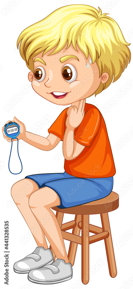 Poster A coach boy cartoon character holding a timer