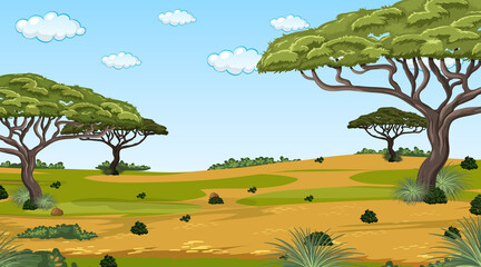 African forest landscape at daytime scene with many big trees