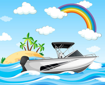 Beach scene with a speed boat