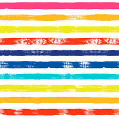 Obraz premium Rainbow striped summer pattern. Bright summer seamless vector background. Paint lines, colorful brush strokes. Colorful stripes