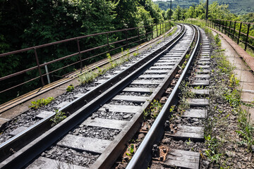 Fototapeta na wymiar railway tracks on which trains run on a summer day. travel and transportation