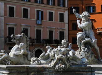 Statue in Navona Square in Rome, Italy