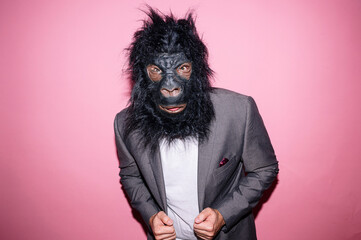 Portrait man with gorilla mask