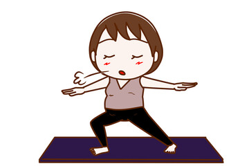 ＜全身・正面＞大きく息を吐きながらヨガのポーズをしてストレッチする妊婦