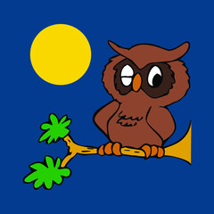owl sitting on a branch with month design