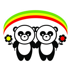 Obraz premium two pandas with a rainbow design 